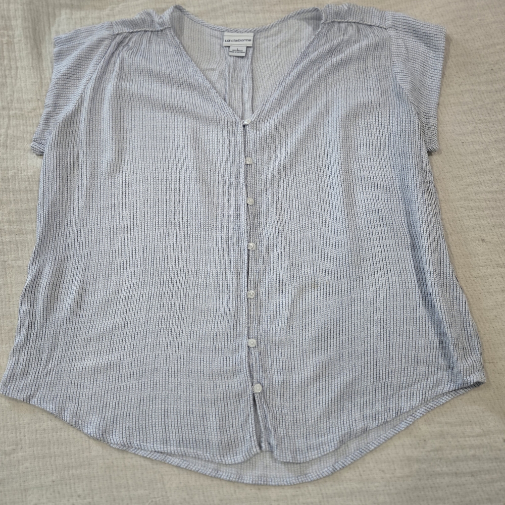 Liz Claiborne Blue and White Striped Button-Down Shirt